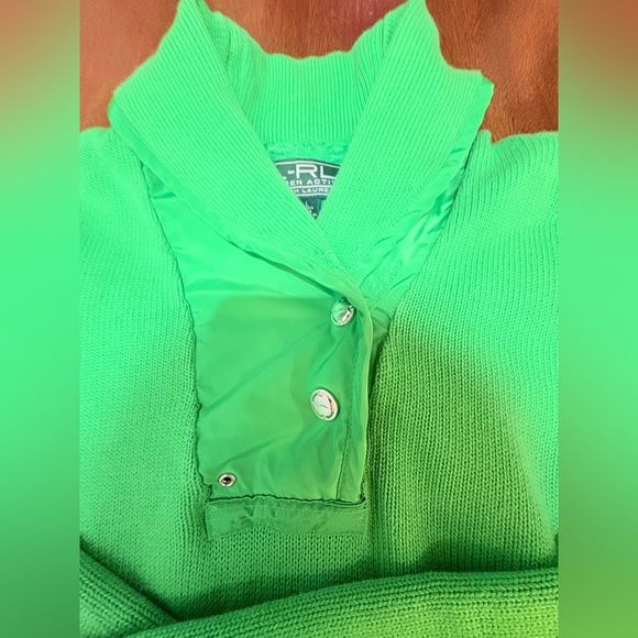 Vintage Ralph Lauren Active Shawl Collar 100% Cotton Kelly Green Sweater - Picture 4 of 11